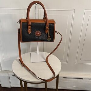 Dooney & Bourke Black Vinyage Pebbled Leather Satchel with Tan Trim